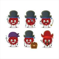 Cartoon character of mashed cranberry with various pirates emoticons vector
