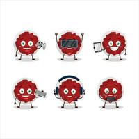 Mashed cranberry cartoon character are playing games with various cute emoticons vector