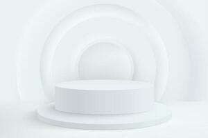 White cylinder podium and round neumorphic shapes on background. Minimal scene for product display presentation vector