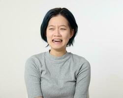 Young attractive Asian chinese malay woman pose face body expression mode emotion on white background cry photo