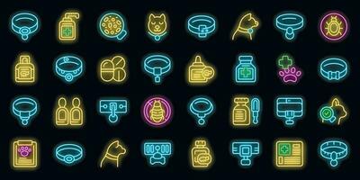 Flea collar icons set vector neon