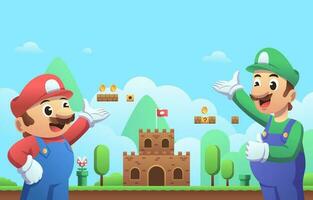 Super Plumber in Game World Background vector