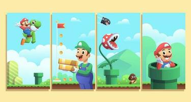 Super Plumber in Game World Social Media Story vector