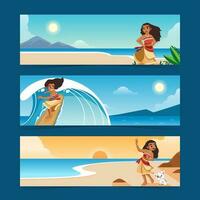 Girl at the Beach Banner Set vector