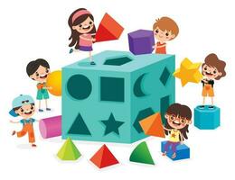 Kids Playing With Shape Sorter Toy vector