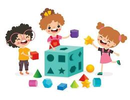niños jugando con forma clasificador juguete vector