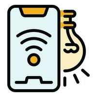 Smartphone control smart lightbulb icon vector flat