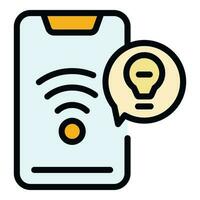 Smartphone remote smart lightbulb icon vector flat