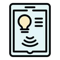 Tablet control smart lightbulb icon vector flat