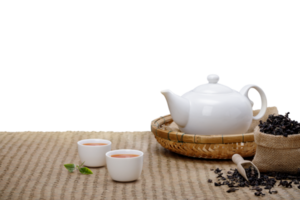 thé tasse avec avec fumant théière sur le en bois bureau avec transparent Contexte png, Japonais style png