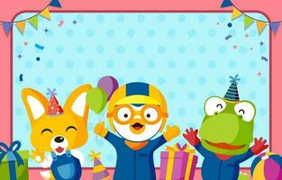 Cute Penguin and Friends Birthday Background vector