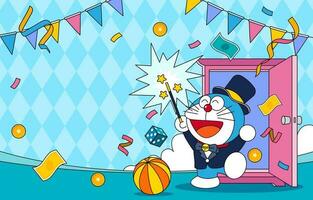 Blue Cat Robot Magician Background vector