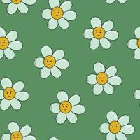 retro antecedentes con sonriente manzanilla y2k estilo flor modelo. linda maravilloso vector impresión con kawaii flores