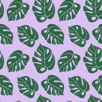 Monstera leaf seamless pattern. Abstract minimalistic background. Flat style vector illustration with tropical plant. Botanical  print for paper, textile, cards.