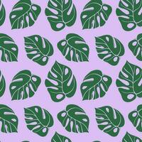 Monstera leaf seamless pattern. Abstract minimalistic background. Flat style vector illustration with tropical plant. Botanical  print for paper, textile, cards.