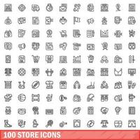 100 store icons set, outline style vector