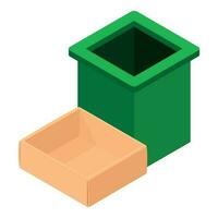 Recycling paper icon isometric vector. Empty cardboard box near square urn icon vector