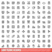 100 tube icons set, outline style vector