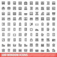 100 ventana íconos colocar, contorno estilo vector