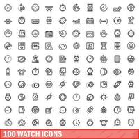 100 watch icons set, outline style vector