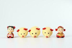 Chinese New Year rat mouse shaped cookie boy girl doll on white background photo