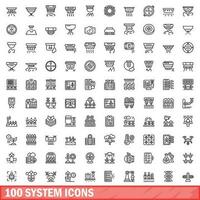 100 system icons set, outline style vector