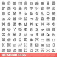 100 studio icons set, outline style vector