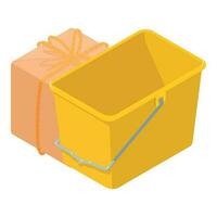 Plastic container icon isometric vector. Empty yellow plastic bucket and package vector