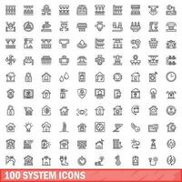 100 system icons set, outline style vector