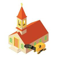 Pavement repair icon isometric vector. Asphalt milling near church building icon vector