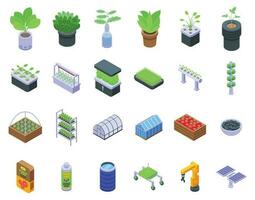 Hydroponics icons set isometric vector. Agriculture plant vector