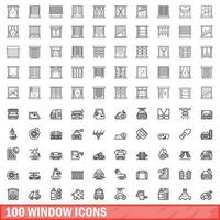 100 window icons set, outline style vector