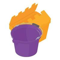 Empty container icon isometric vector. Open box and empty plastic bucket icon vector