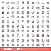 100 store icons set, outline style vector