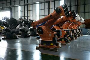 Robot warehouse, a place to store robotic arm to inspect, program and test before delivering to customers. photo