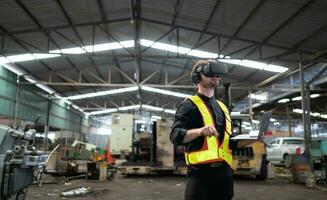 Engineer and mechanical system placement in the old mechanical factory by using a virtual reality simulator design to achieve the most efficient and accurate. photo