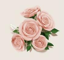 Elegant paper rose bouquet elements in 3d illustration vector