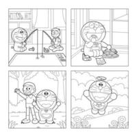 Robot Cat and His Friend in Children Coloring Book Pages vector