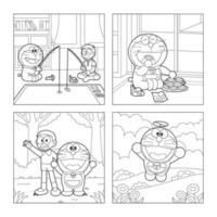 Robot Cat and His Friend in Children Coloring Book Pages vector