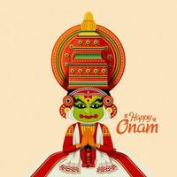 Happy Onam Kathakali dancer in traditional costume vector