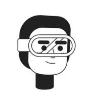 Confident smiling male scuba diver with head gear monochrome flat linear character head. Editable outline hand drawn human face icon. 2D cartoon spot vector avatar illustration for animation