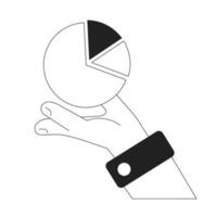 Pie chart business report monochrome concept vector spot illustration. Monthly sales and expenses plan 2D flat bw cartoon hand for web UI design. Accounting isolated editable hand drawn hero image