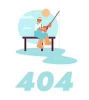 Fishing in morning vector empty state illustration. Editable 404 not found for UX, UI design. Fisherman with spinning isolated flat cartoon character on white. Error flash message for website, app