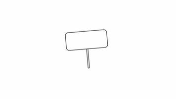 Animated bw protest sign. Black white thin line icon 4K video footage for web design. Blank wood board on stick isolated monochromatic flat object animation with alpha channel transparency