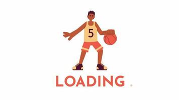 Animated basketball player loader. African american sportsman dribbling ball. Flash message 4K video footage. Isolated color loading animation with alpha channel transparency for UI, UX web design