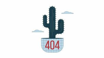 cactus in wolken 404 fout animatie. ingemaakt woestijn bloem. leeg staat 4k video concept beeldmateriaal met alpha kanaal transparantie. schets kleur bladzijde niet gevonden flash bericht voor ui, ux web ontwerp