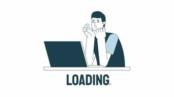 Laptop frustration loader animation. Asian young student upset. Flash message 4K video footage. Isolated outline colour loading animation with alpha channel transparency for UI, UX web design