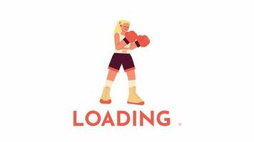 Animated kickboxing woman loader. Girl boxer punching. Flash message 4K video footage. Boxing gloves woman. Isolated color loading animation with alpha channel transparency for UI, UX web design