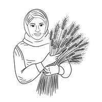 Farmer girl holding wheat hand drawn.Agriculture industry.Vector illustration vector