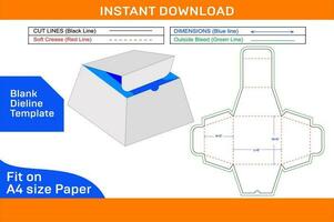 Food or gift packaging box dieline template and 3D box design easily resizeable and editable Blank dieline template vector